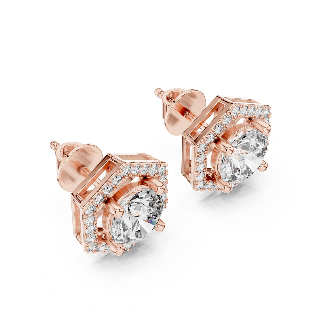 Solitaire Halo Hexagon Studs