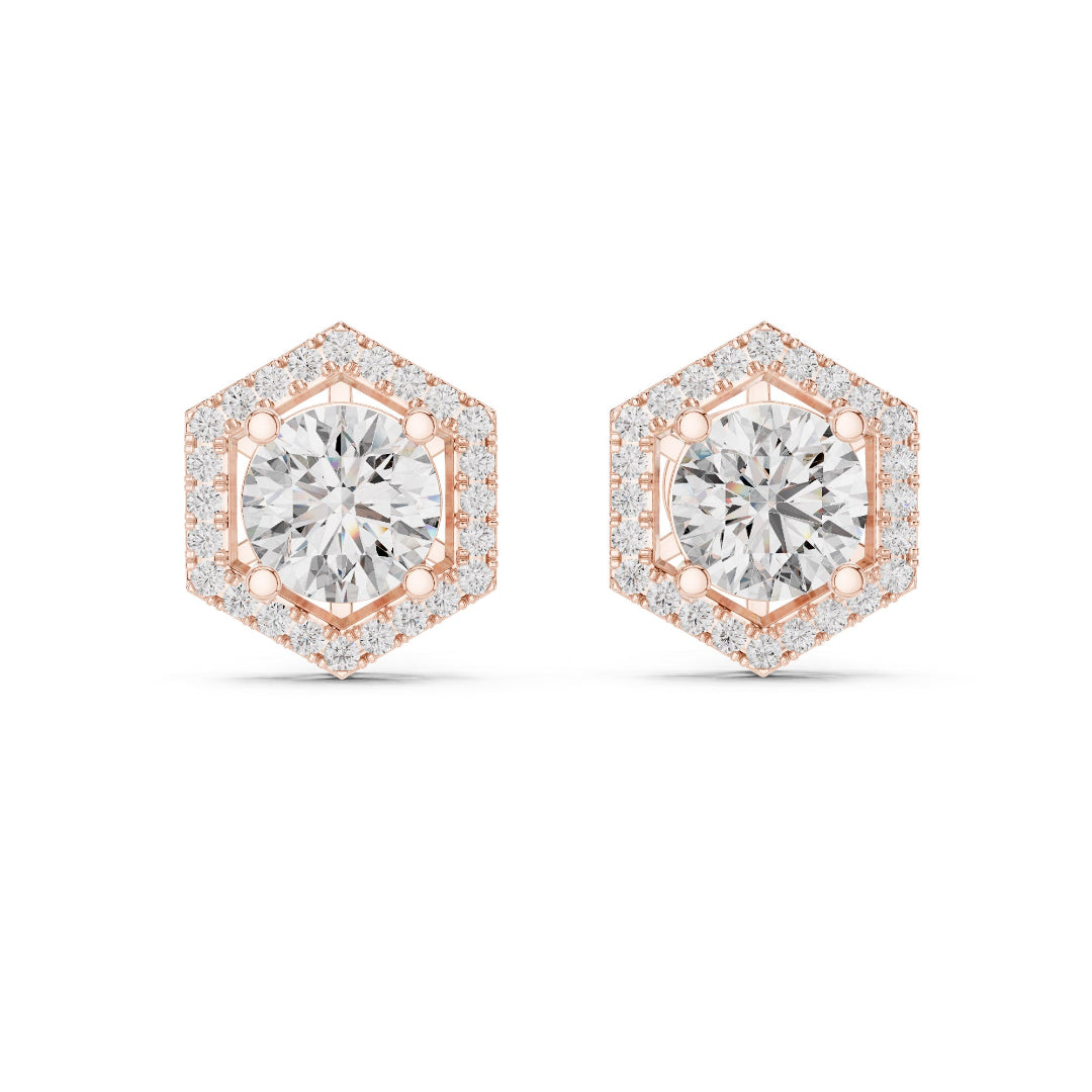 Solitaire Halo Hexagon Studs