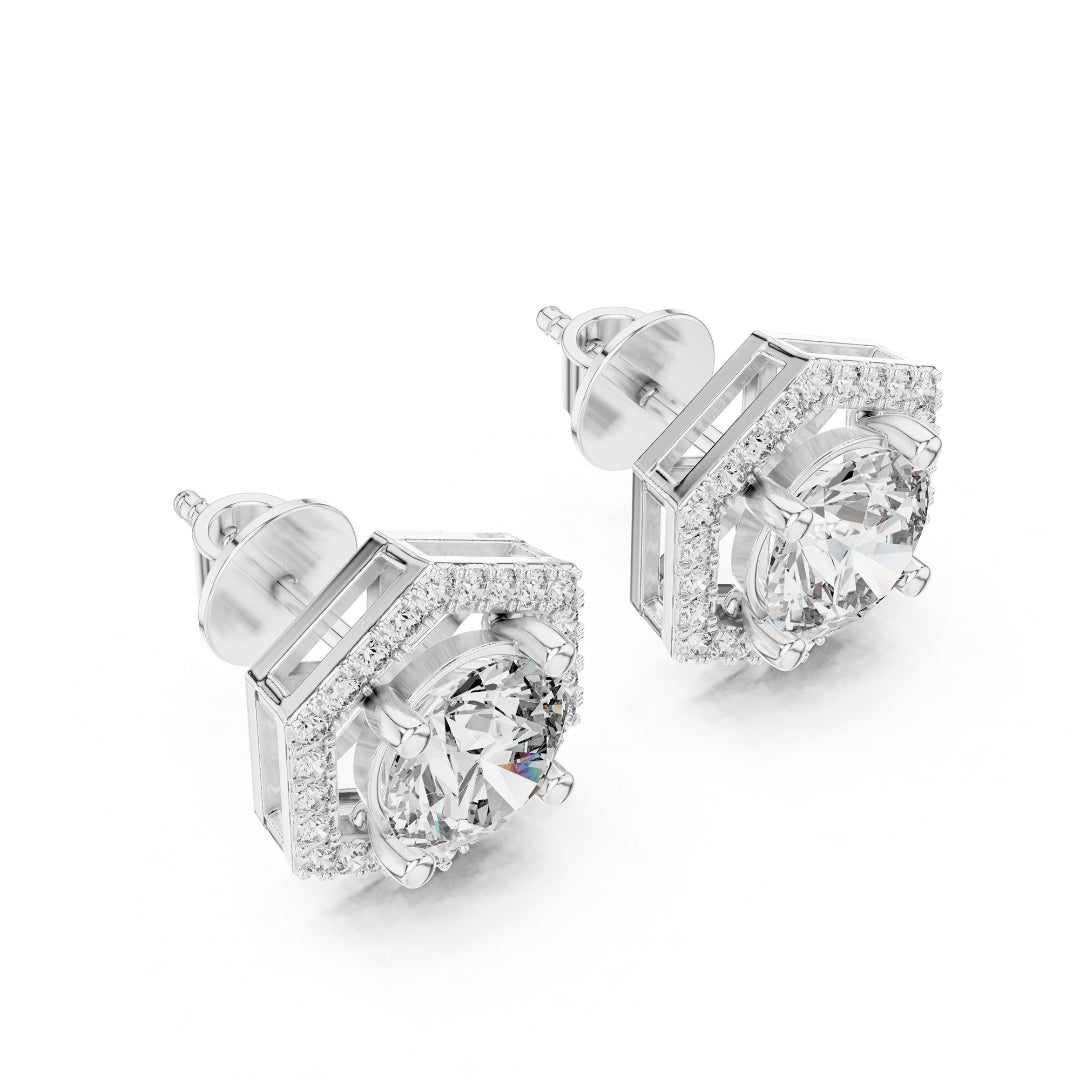 Solitaire Halo Hexagon Studs