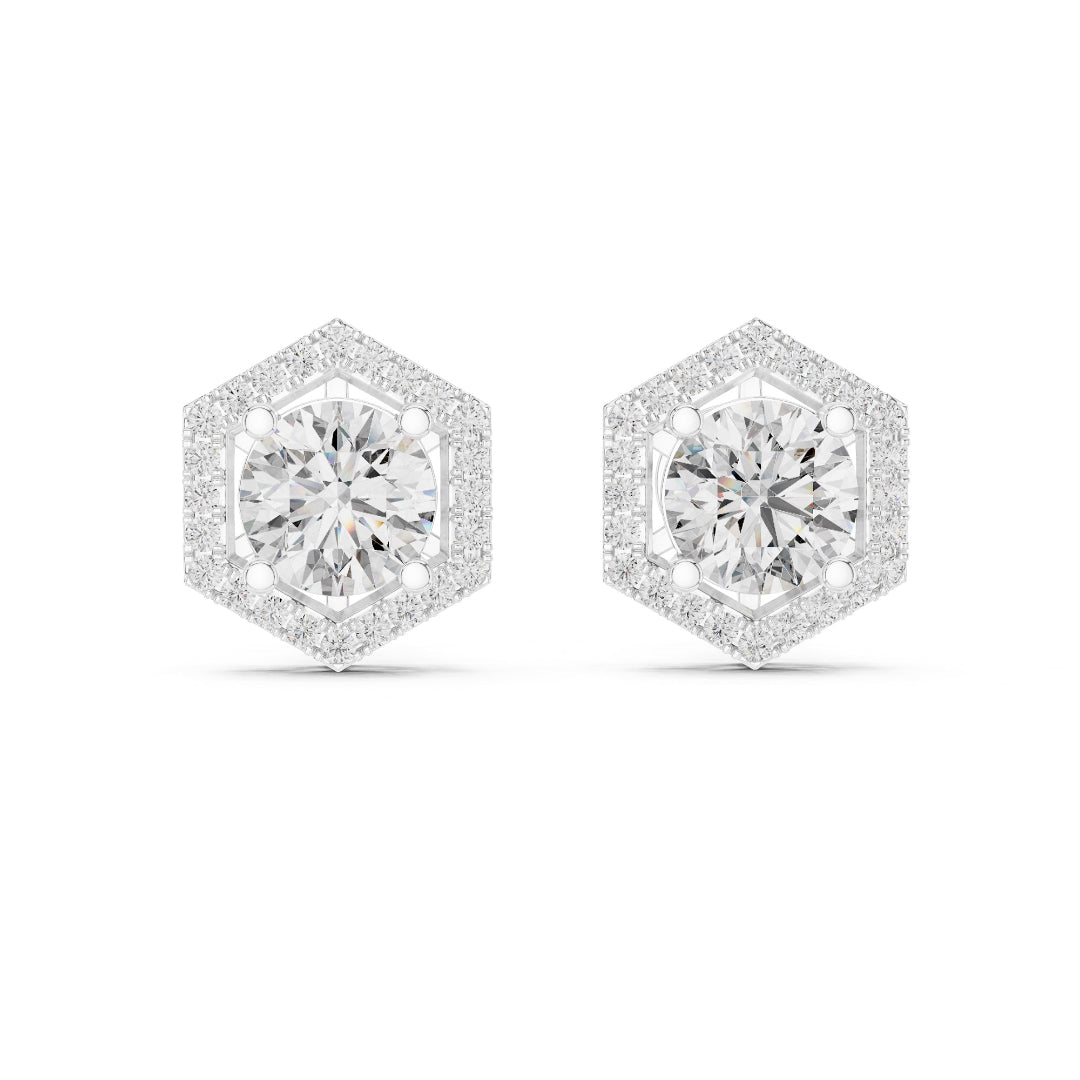 Solitaire Halo Hexagon Studs