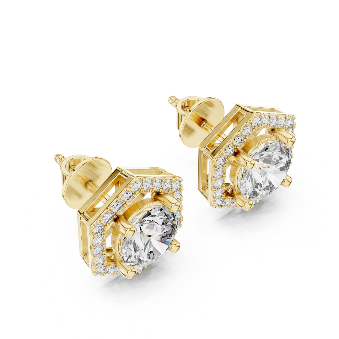 Solitaire Halo Hexagon Studs