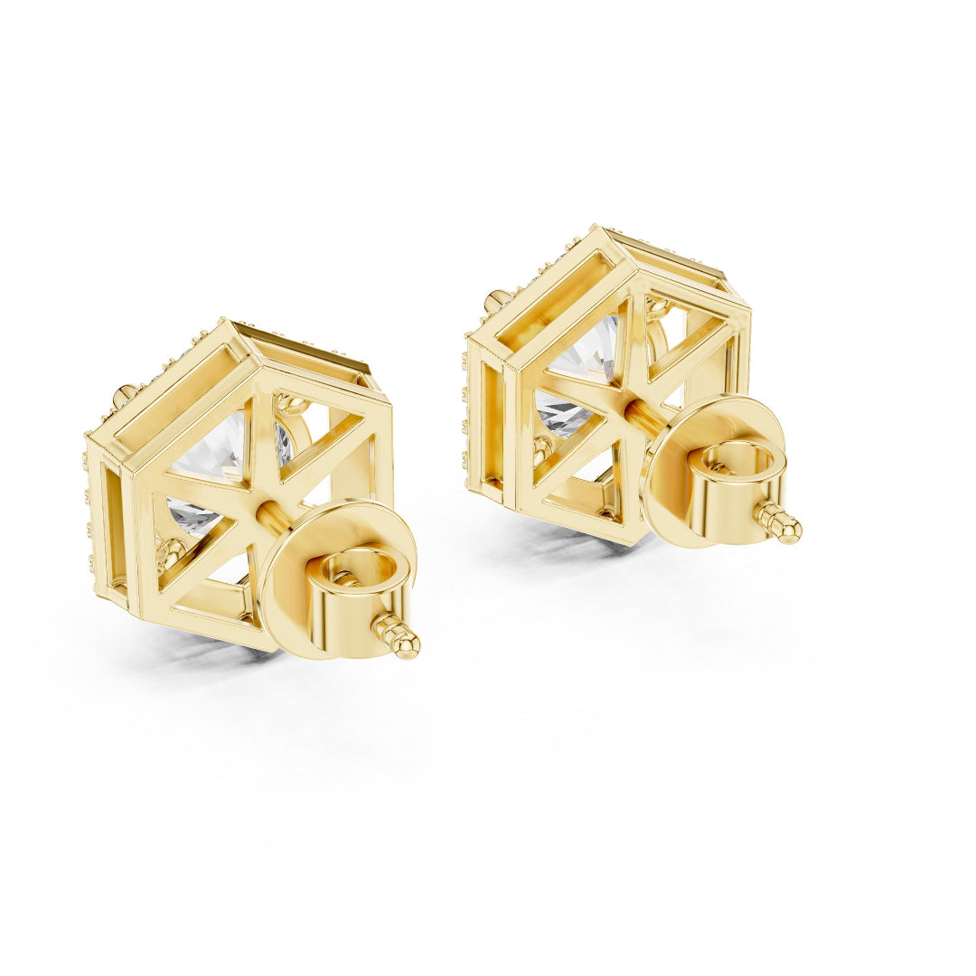 Solitaire Halo Hexagon Studs