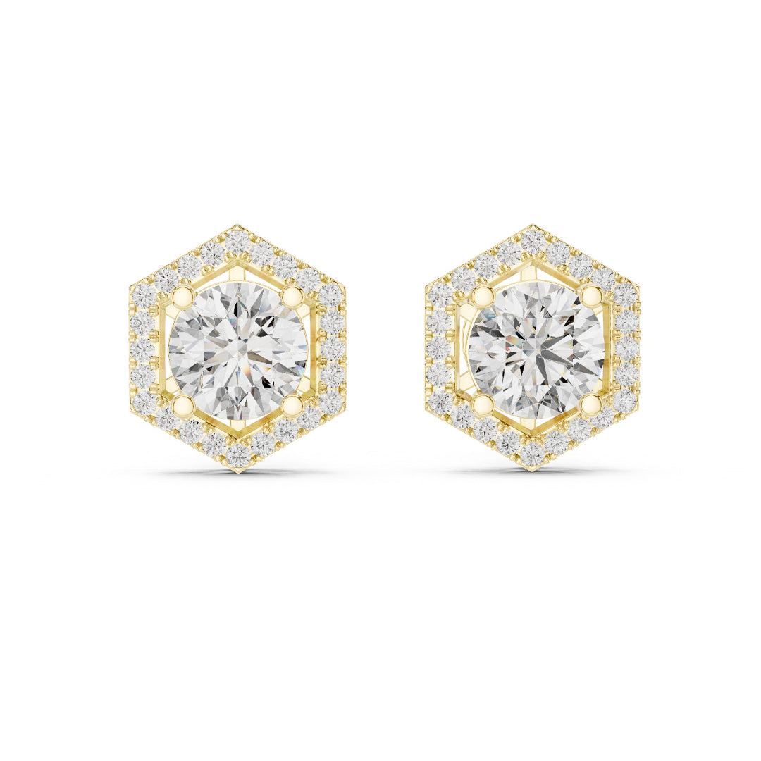 Solitaire Halo Hexagon Studs