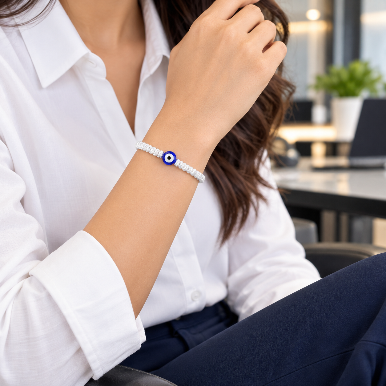 Tulsi Classic White Evil Eye Handcrafted Protection Bracelet Secondary image