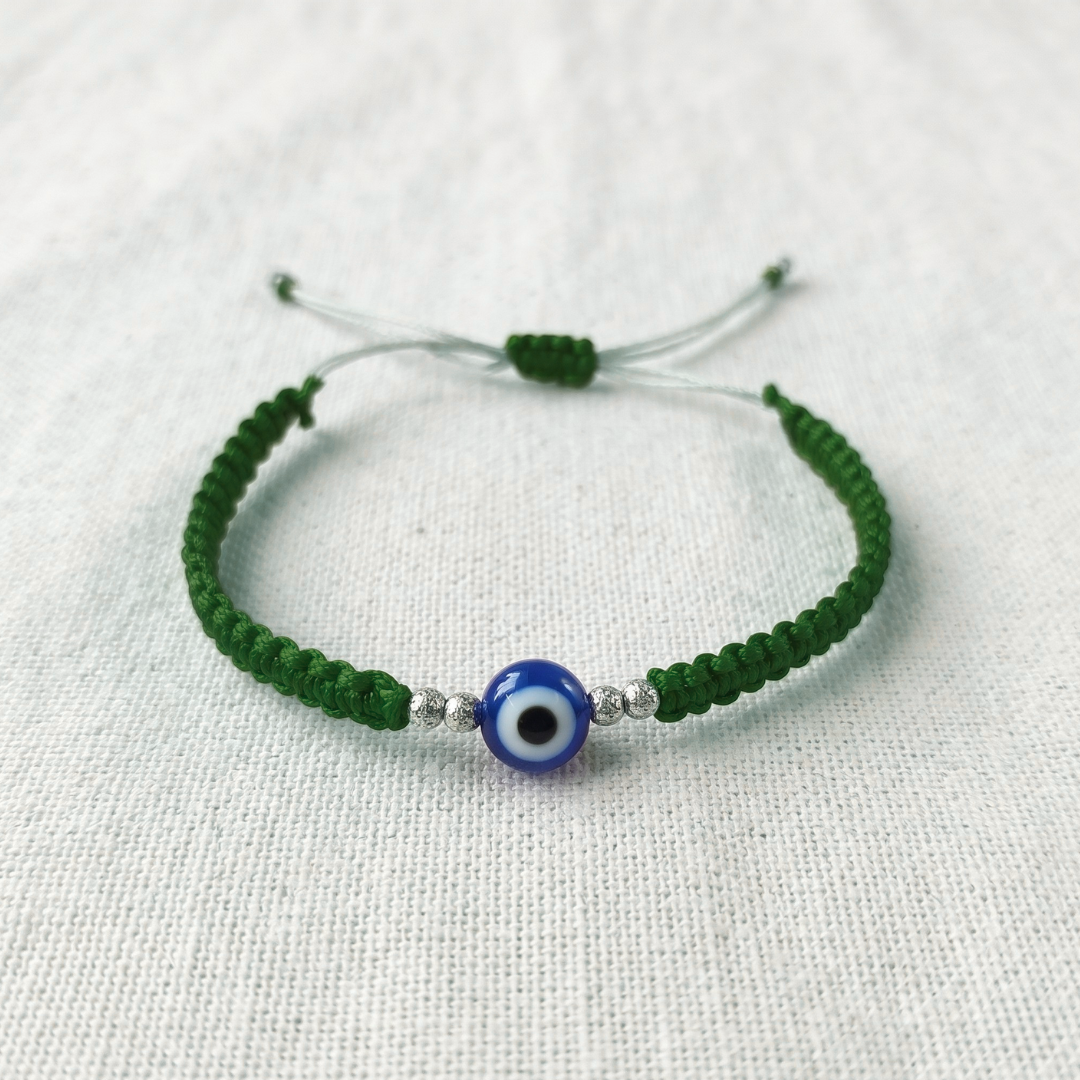 Pure Silver Evil Eye Braided Thread Bracelet / Rakhi