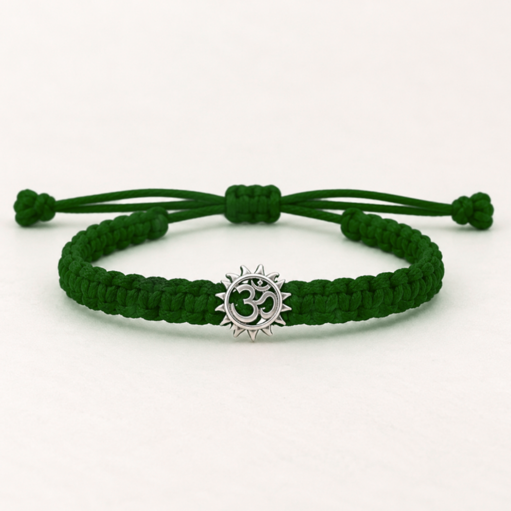 Sacred Om Motif Braided Pure Silver Bracelet