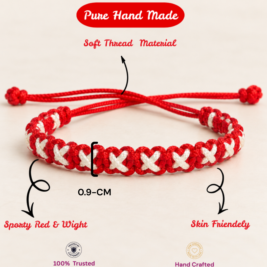 Ruby Red & White Woven Soft Thread Bracelet