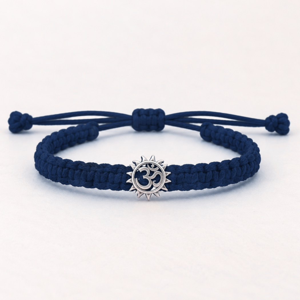 Sacred Om Motif Braided Pure Silver Bracelet