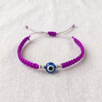 Pure Silver Evil Eye Braided Thread Bracelet / Rakhi