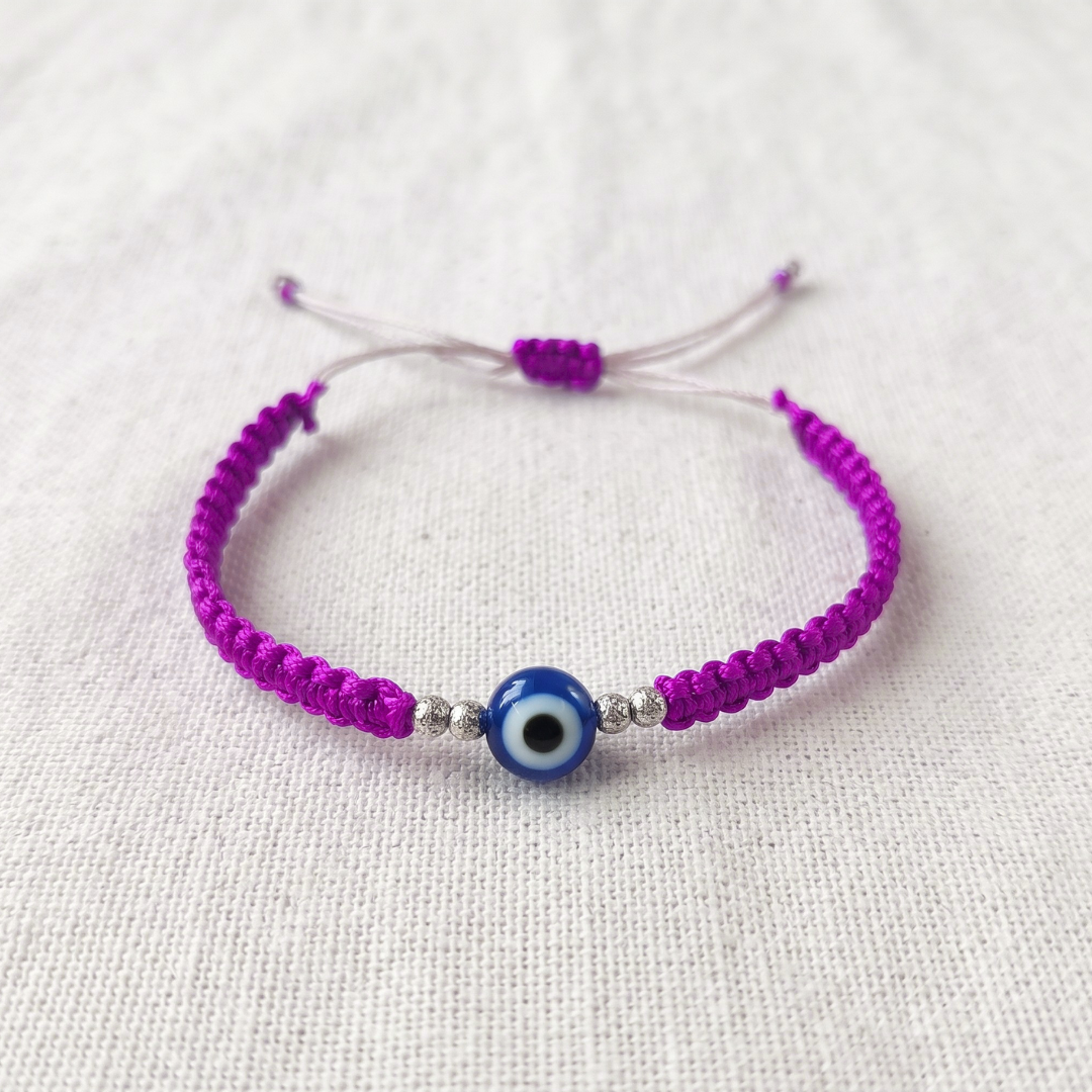 Pure Silver Evil Eye Braided Thread Bracelet / Rakhi