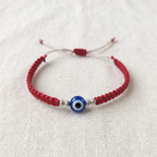 Pure Silver Evil Eye Braided Thread Bracelet / Rakhi