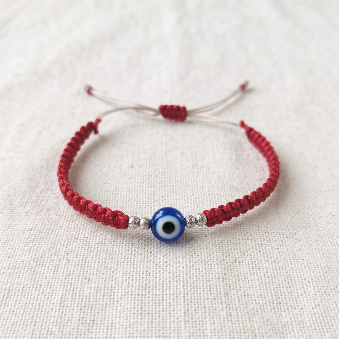 Pure Silver Evil Eye Braided Thread Bracelet / Rakhi