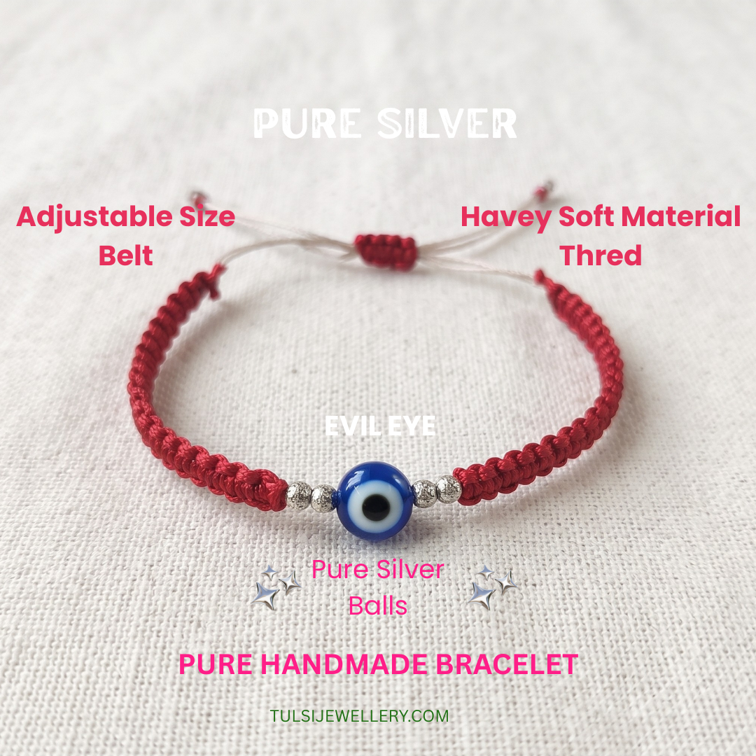Pure Silver Evil Eye Braided Thread Bracelet / Rakhi