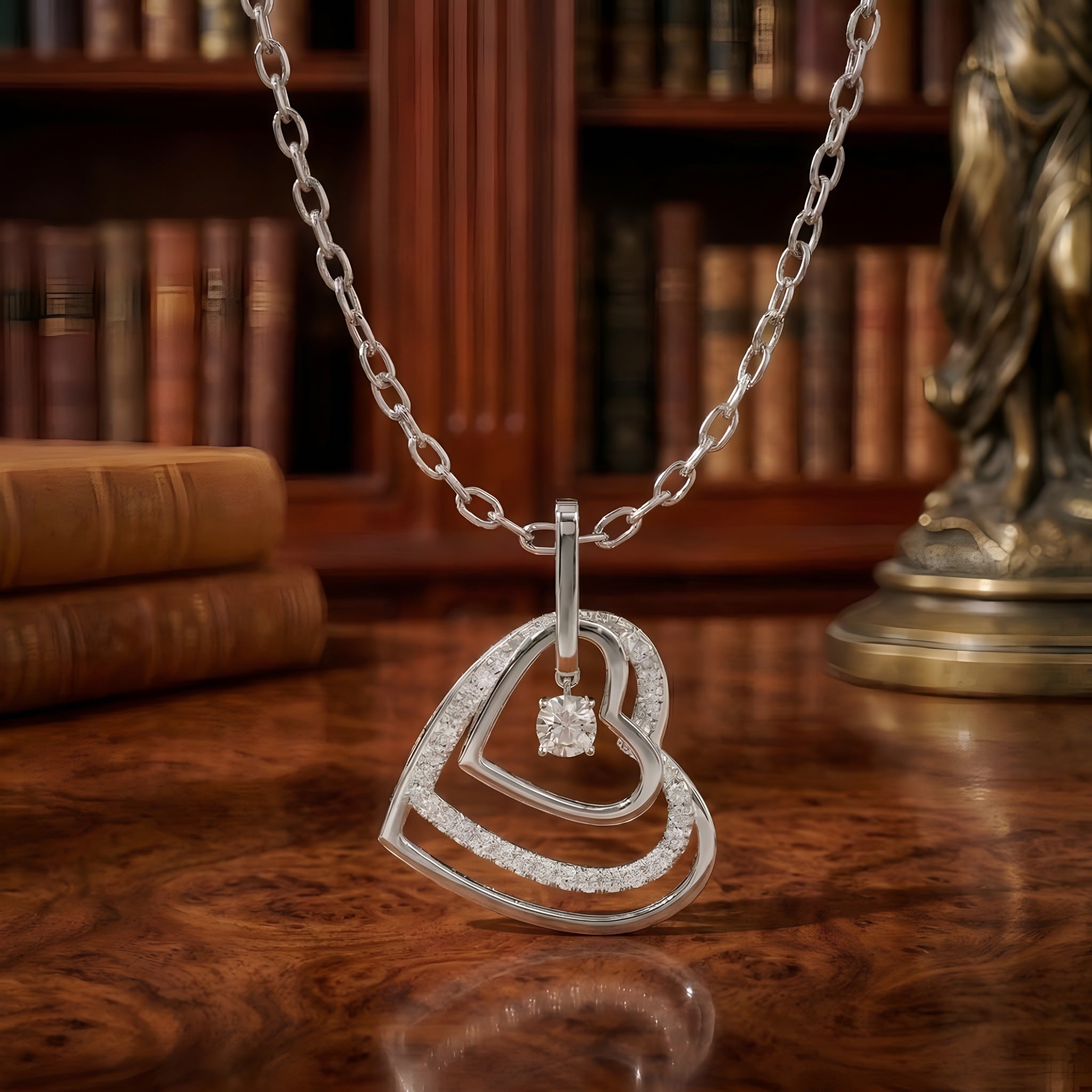 Luxes Double Heart Diamond Pendant