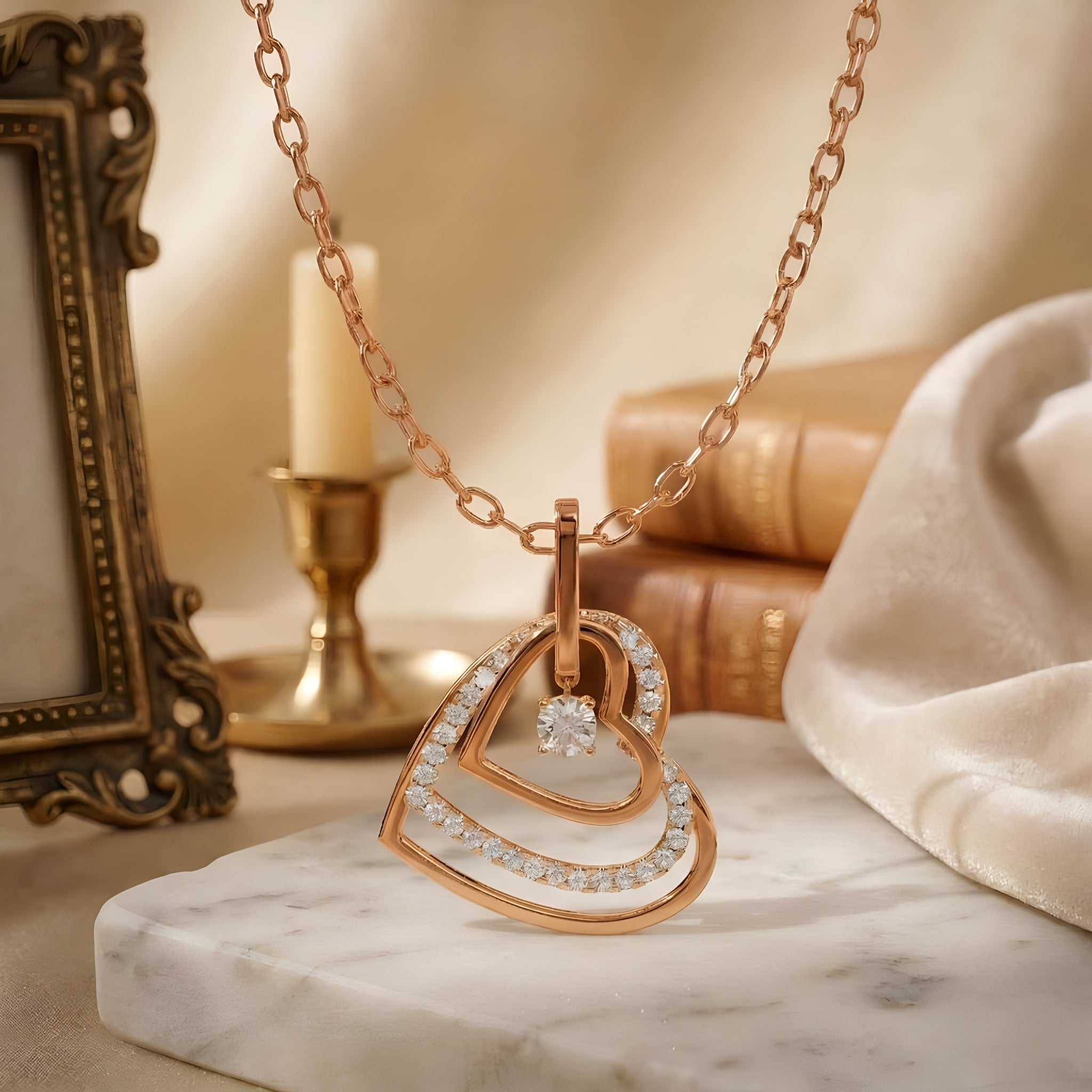 Luxes Double Heart Diamond Pendant