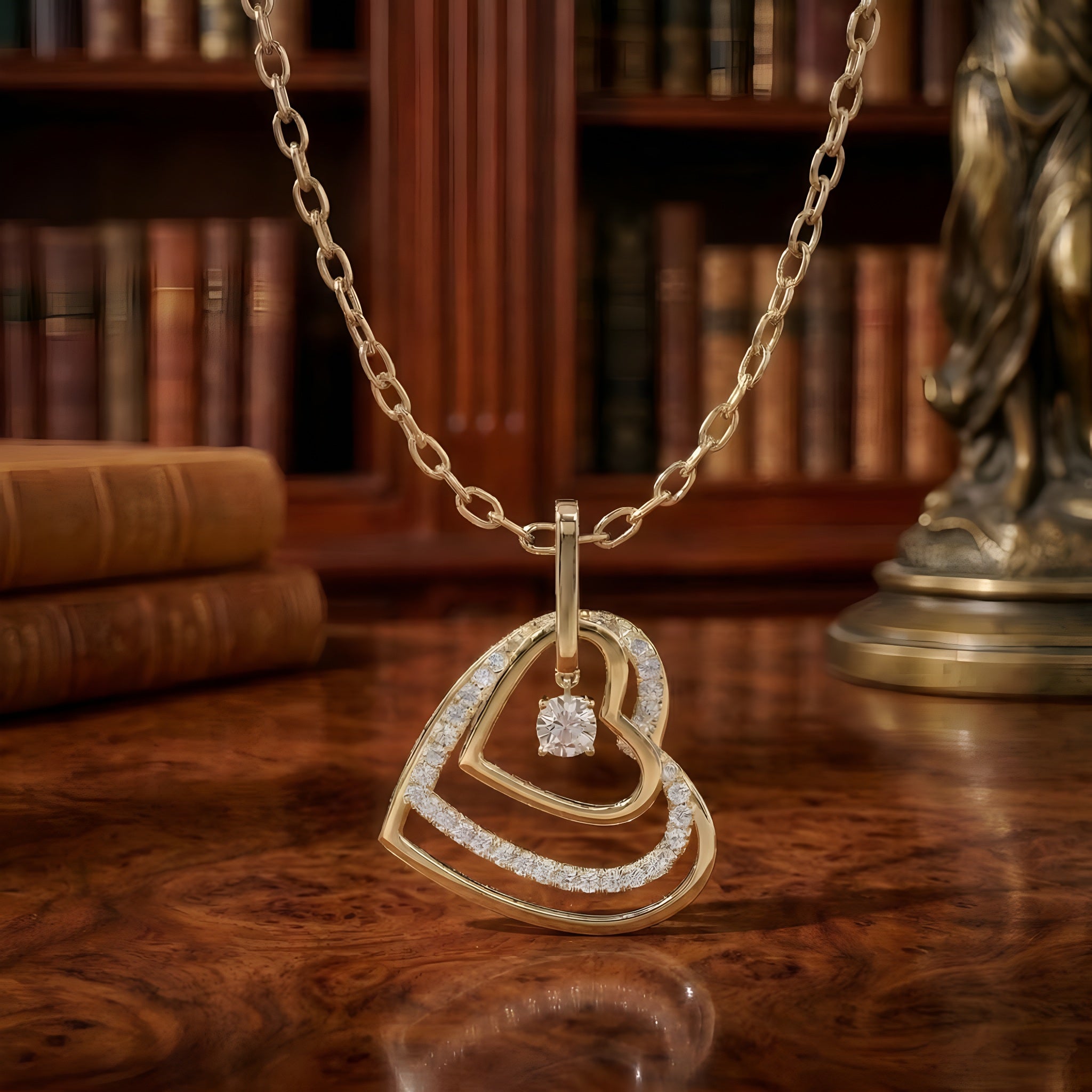 Luxes Double Heart Diamond Pendant