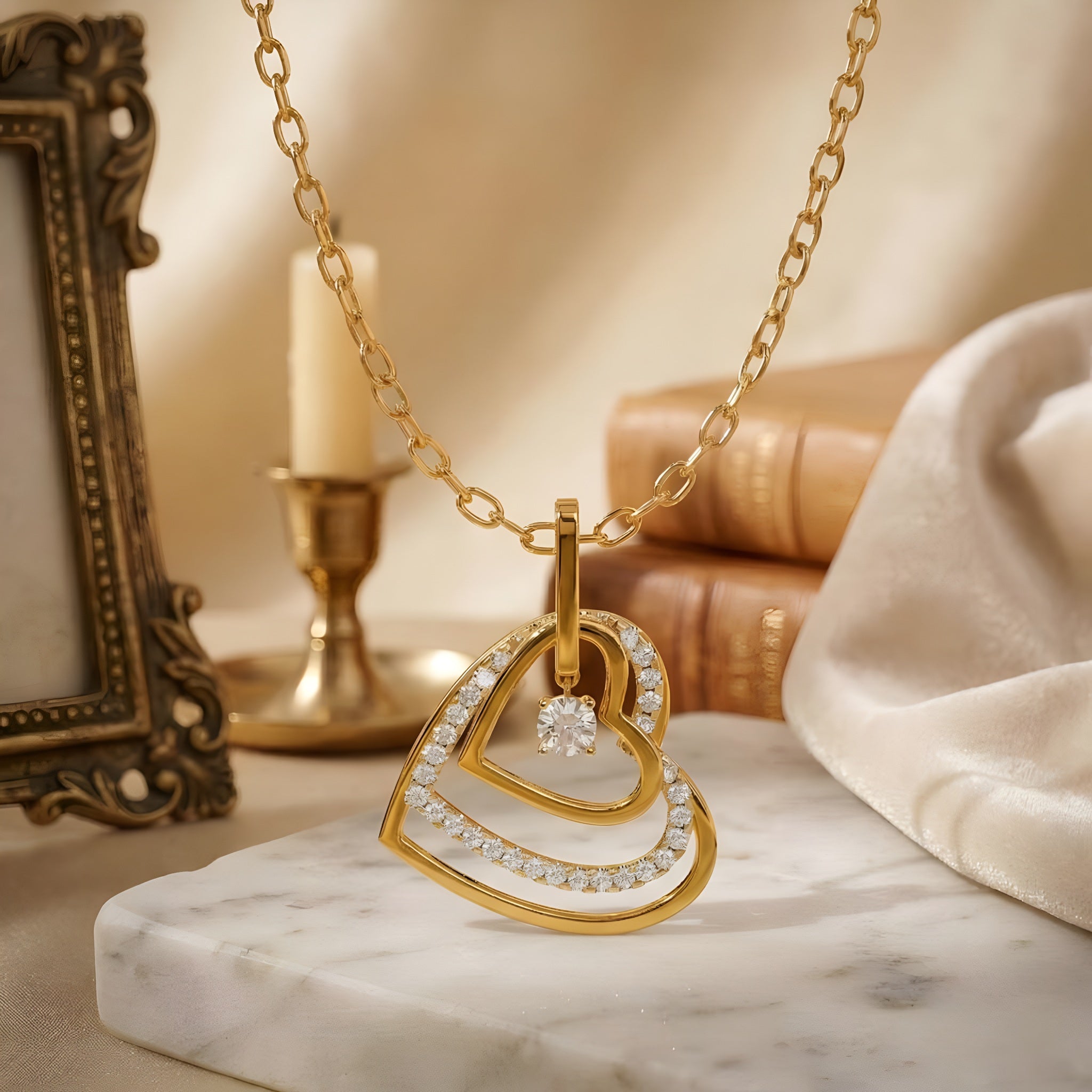 Luxes Double Heart Diamond Pendant