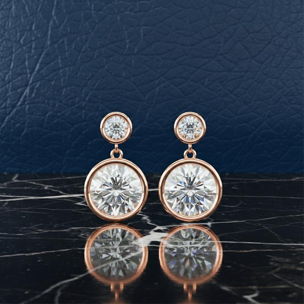 Radiance Bezel Drop Diamond Earrings