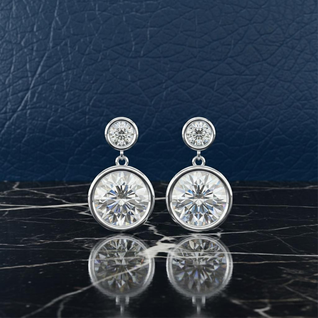 Radiance Bezel Drop Diamond Earrings