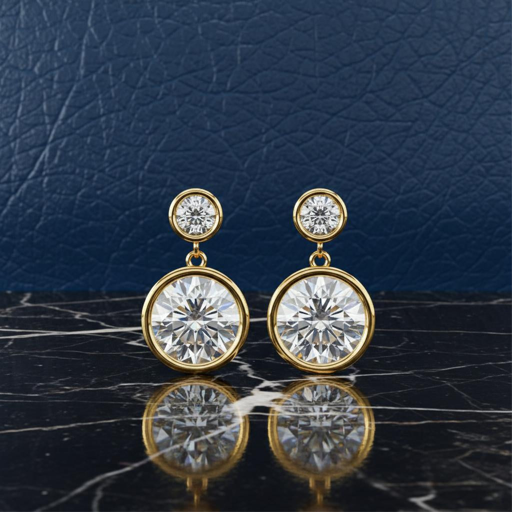 Radiance Bezel Drop Diamond Earrings
