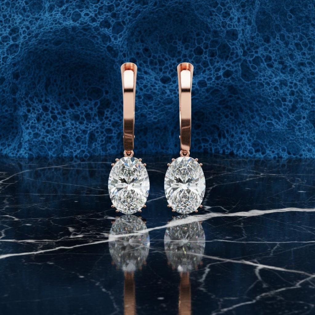 Regal Aura Oval Lab-Grown Diamond Drop Earrings