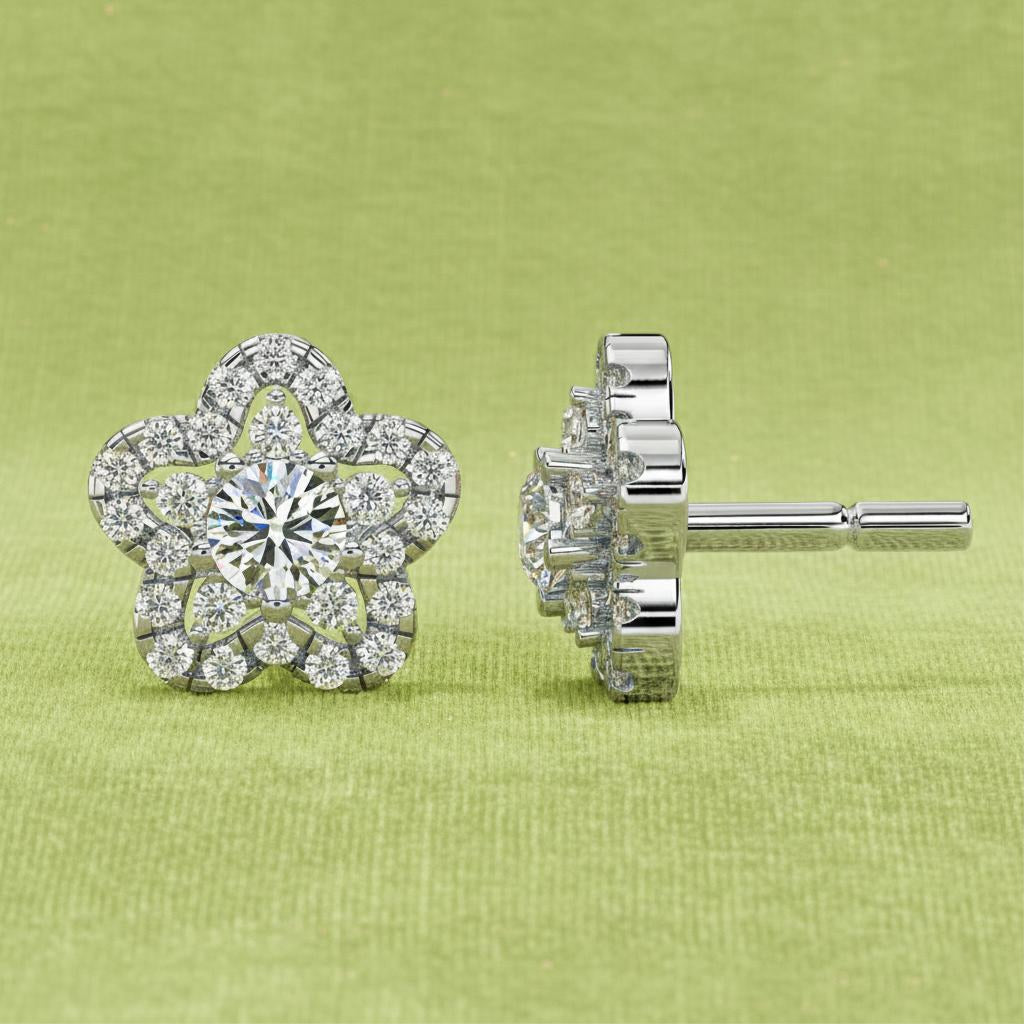 Floral Diamond Stud Earrings