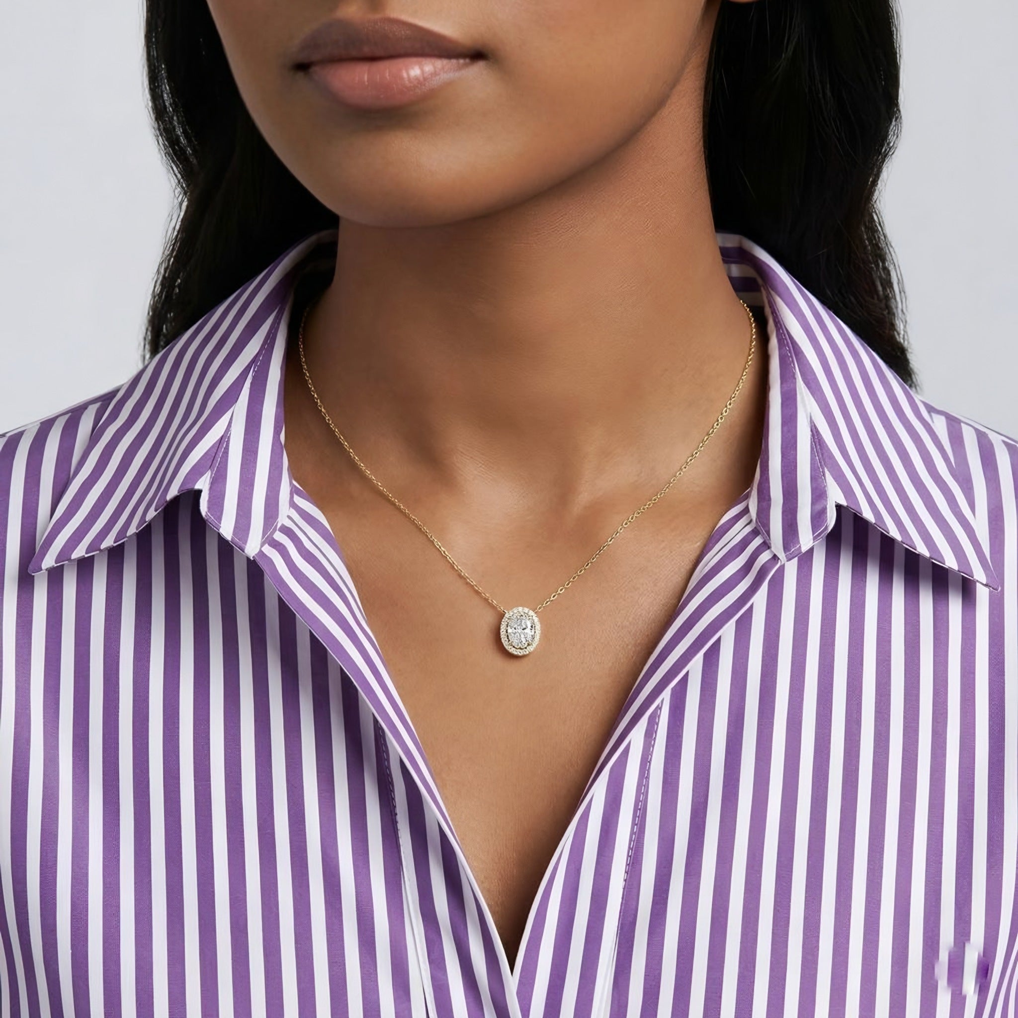 Nirraya Solitaire Ovel Halo Pedant Secondary image