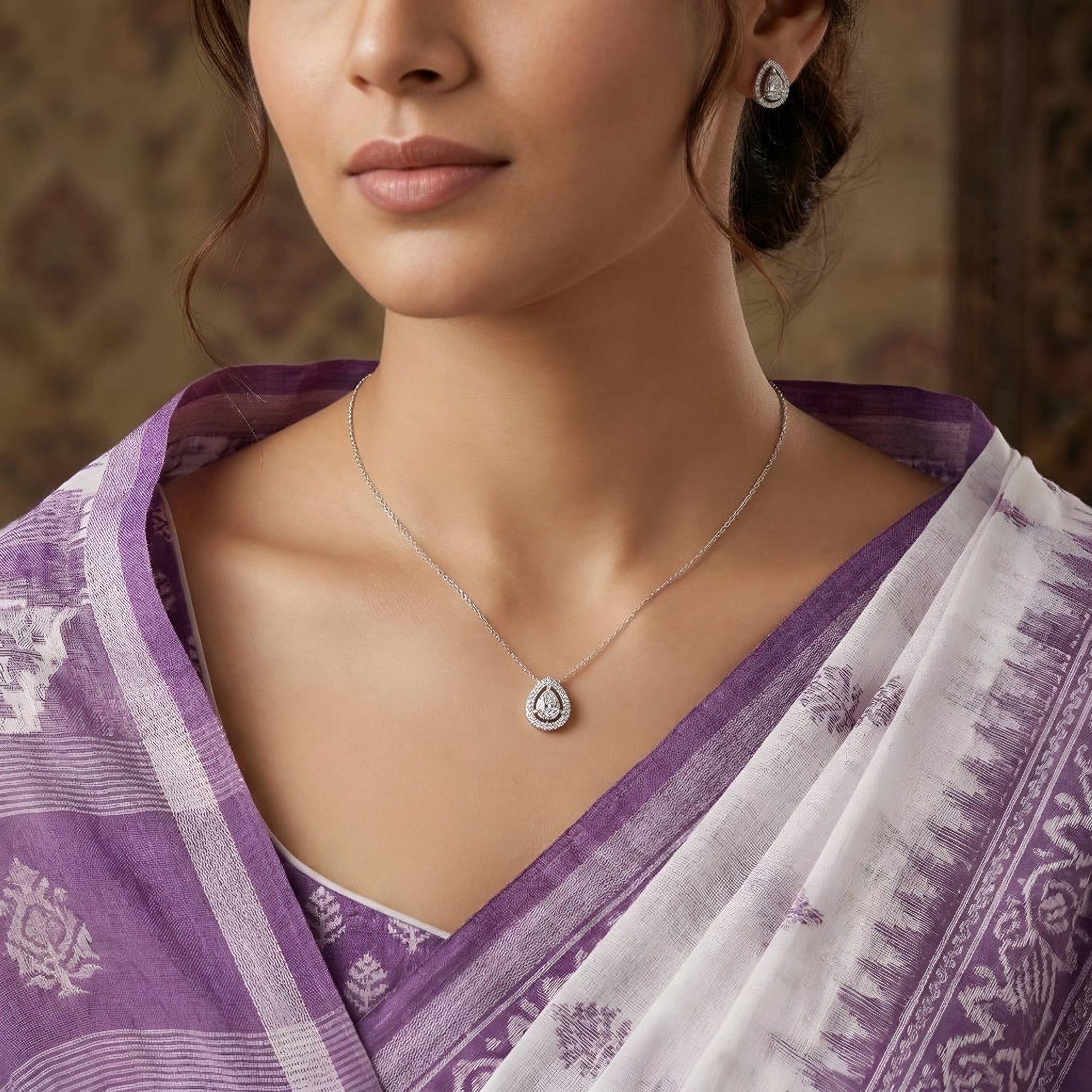 Celena Teardrop Halo Pendant Secondary image