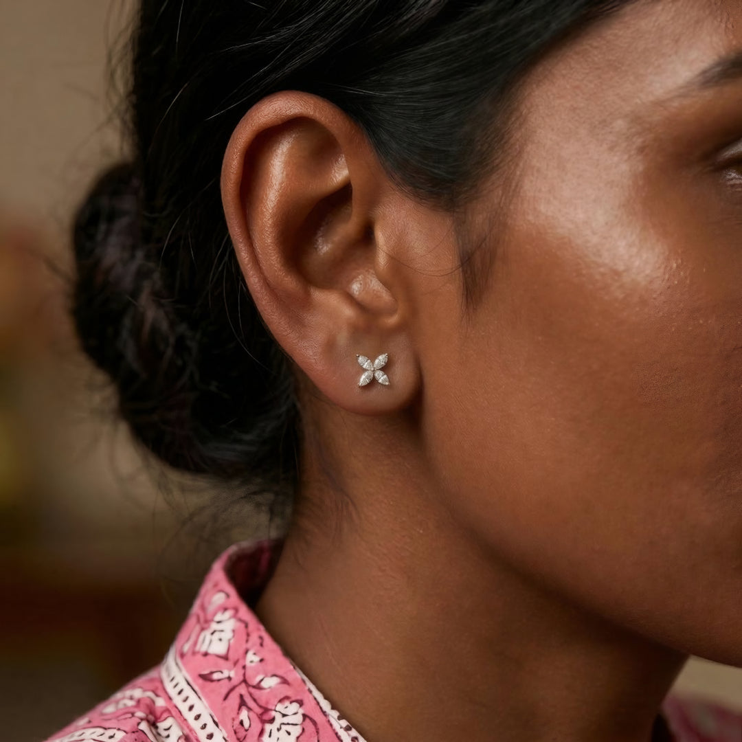 Marquise Floral Earrings Studs Secondary image