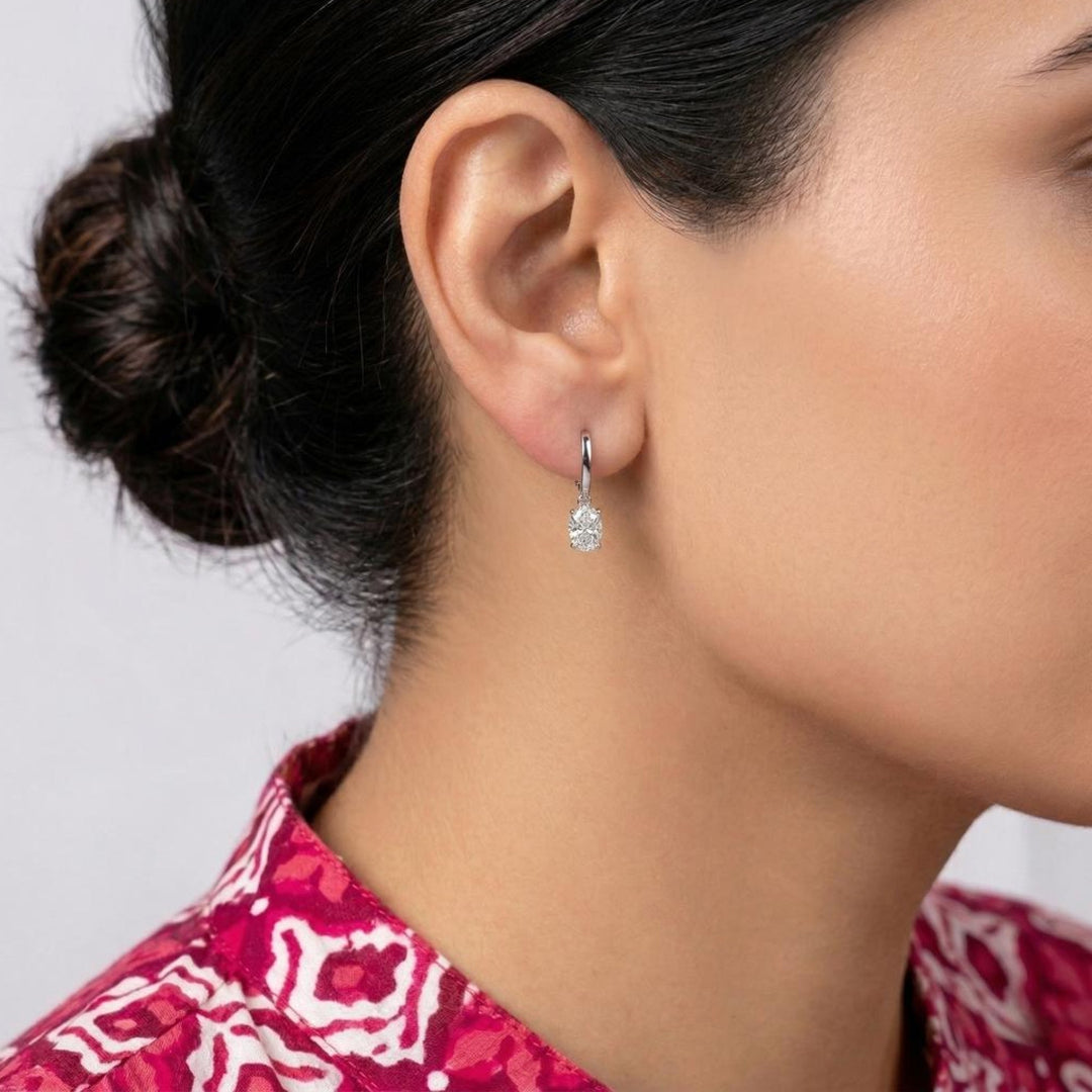 Regal Aura Oval Lab-Grown Diamond Drop Earrings Secondary image