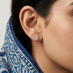 Solitaire Pear Halo Diamond Stud Earrings