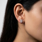 Solitaire Oval Halo Diamond Stud Earrings