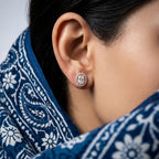 Solitaire Oval Halo Diamond Stud Earrings