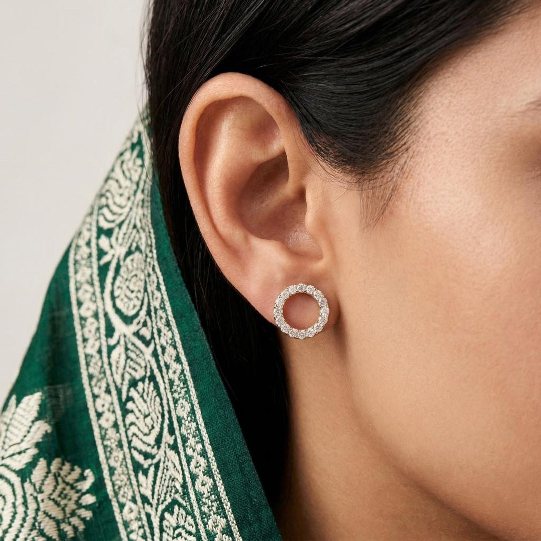 Spark Diamond Circle Stud Earrings