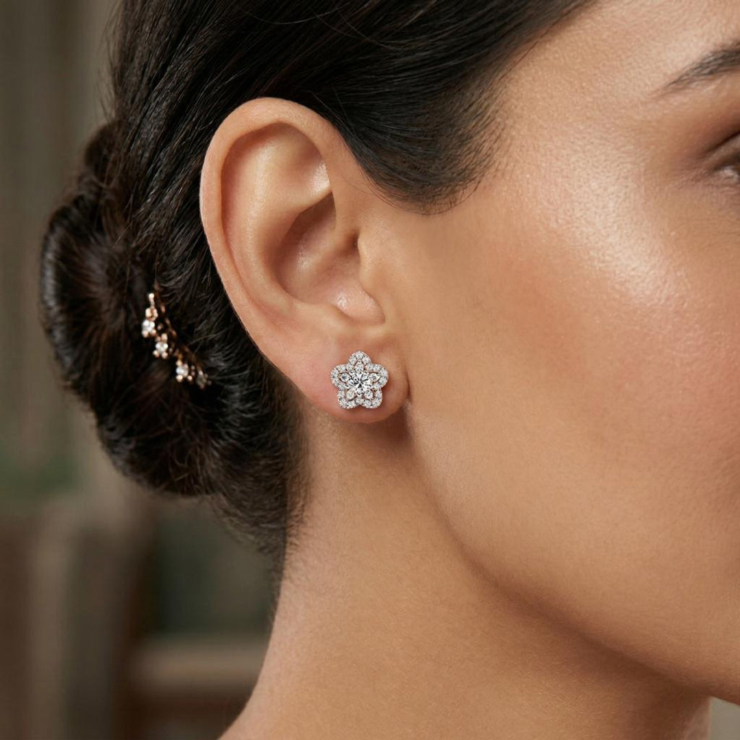 Floral Diamond Stud Earrings