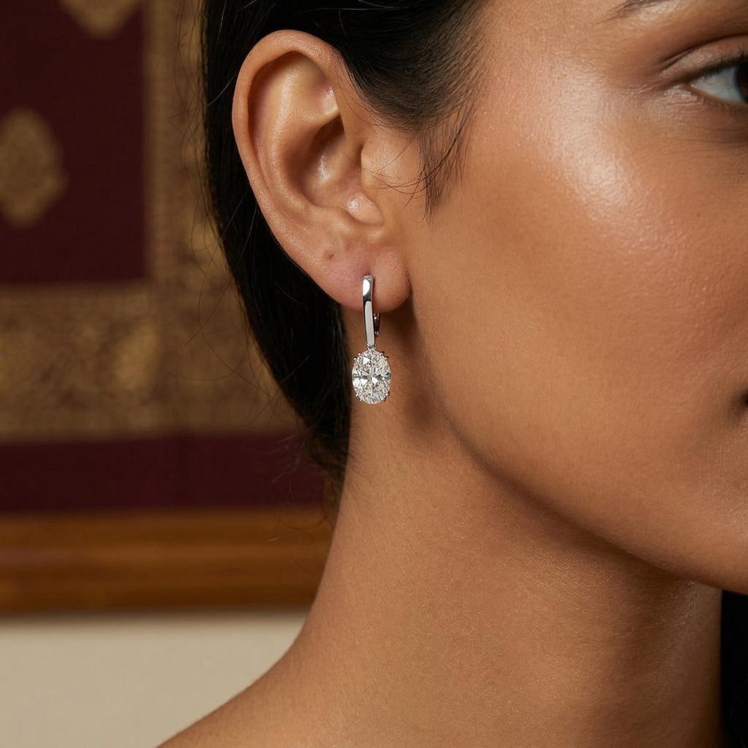 Regal Aura Oval Lab-Grown Diamond Drop Earrings