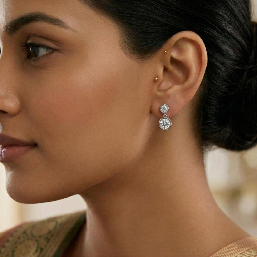 Radiance Bezel Drop Diamond Earrings
