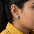Solitaire Princess Halo Diamond Stud Earrings