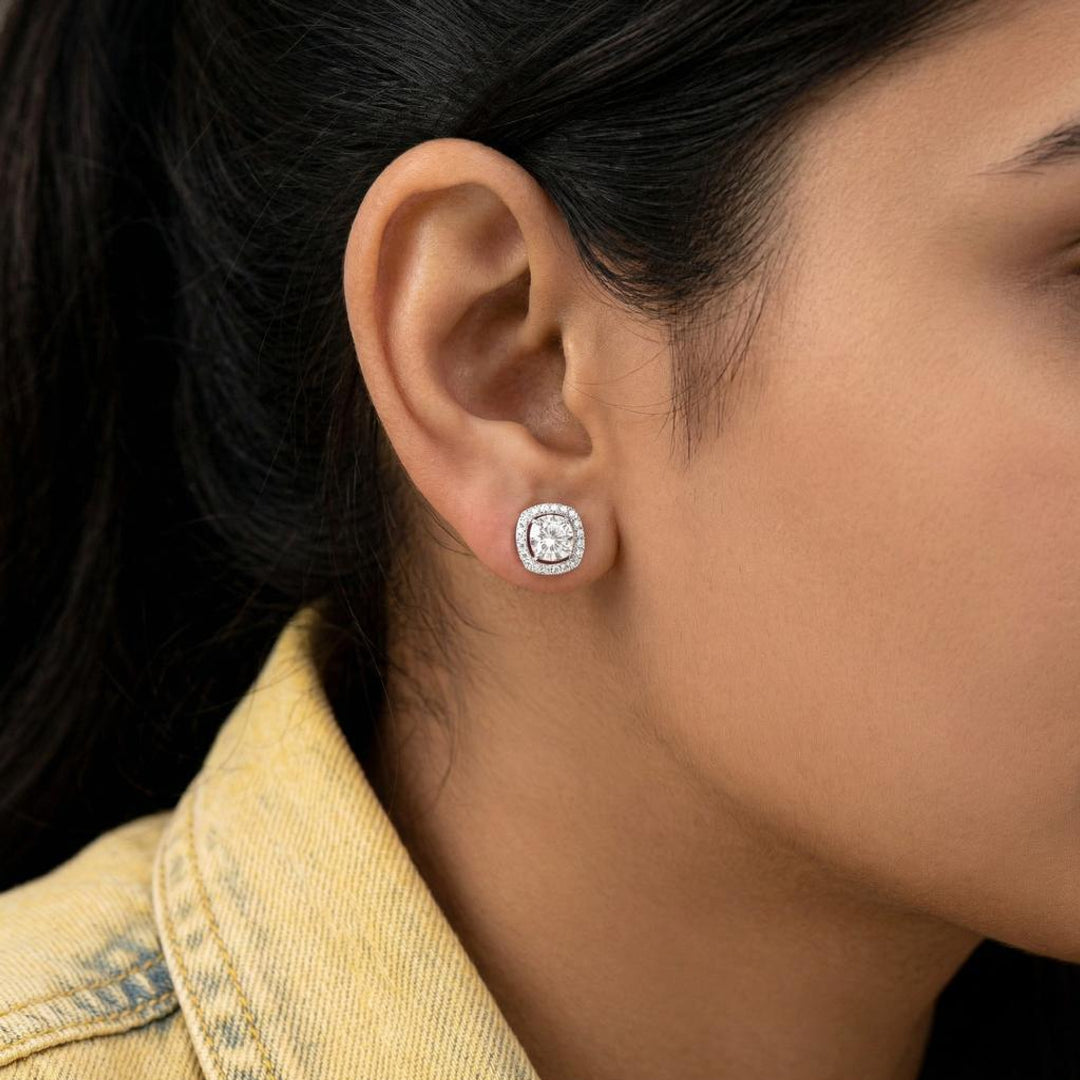 Sparkle Cushion Halo Diamond Stud Earrings Secondary image