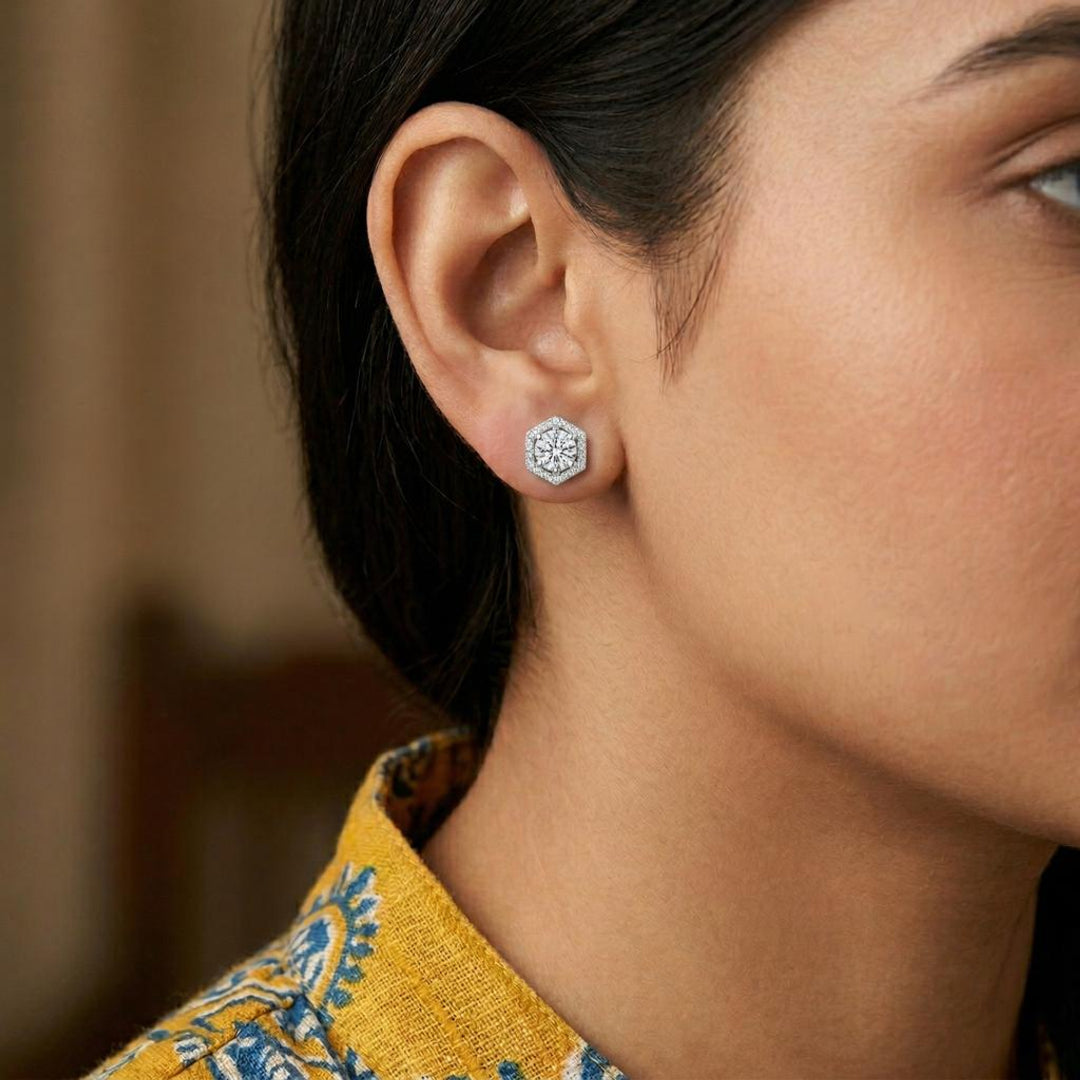 Solitaire Halo Hexagon Studs Secondary image