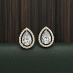 Solitaire Pear Halo Diamond Stud Earrings