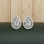 Solitaire Pear Halo Diamond Stud Earrings