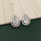 Solitaire Pear Halo Diamond Stud Earrings