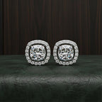 Sparkle Cushion Halo Diamond Stud Earrings