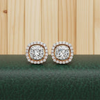 Sparkle Cushion Halo Diamond Stud Earrings