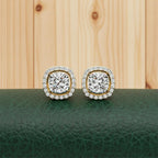 Sparkle Cushion Halo Diamond Stud Earrings