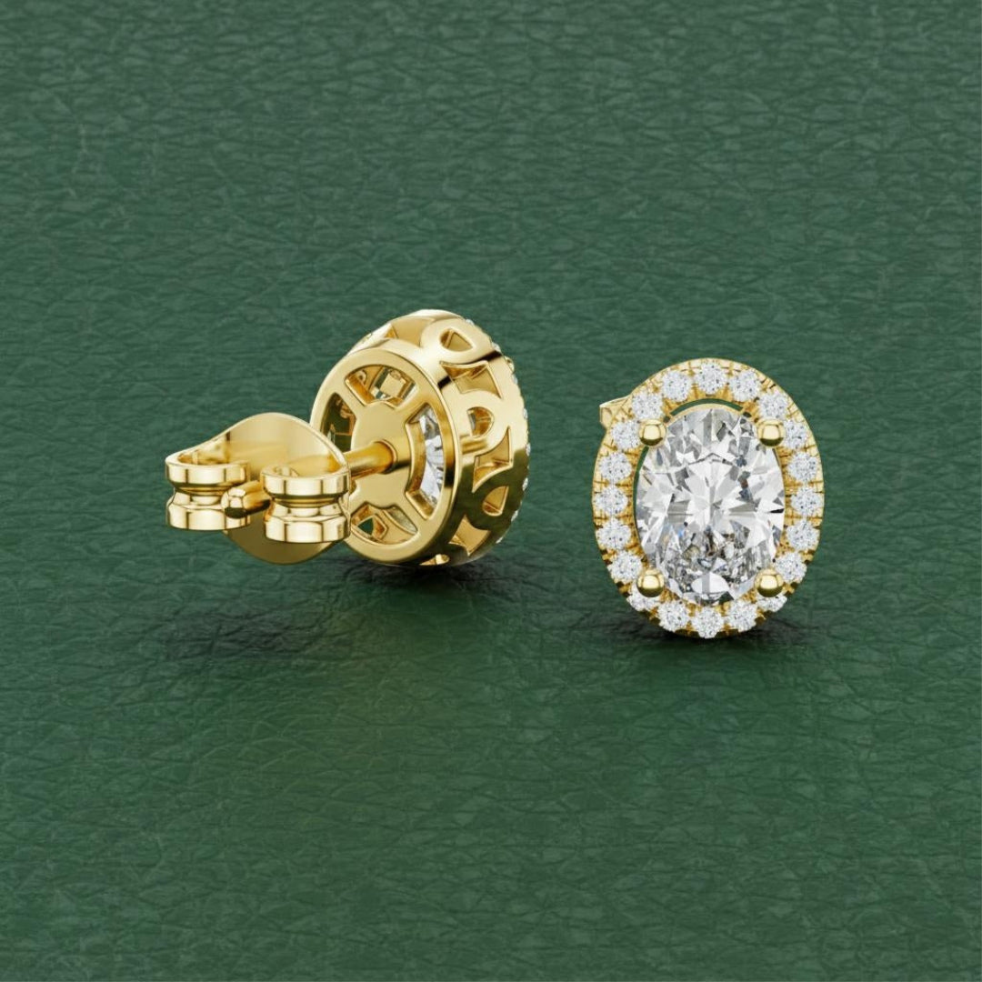 Solitaire Halo Ovel Studs