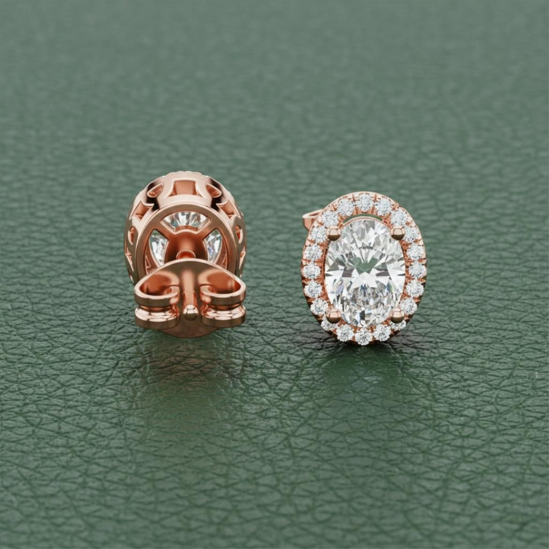 Solitaire Halo Ovel Studs