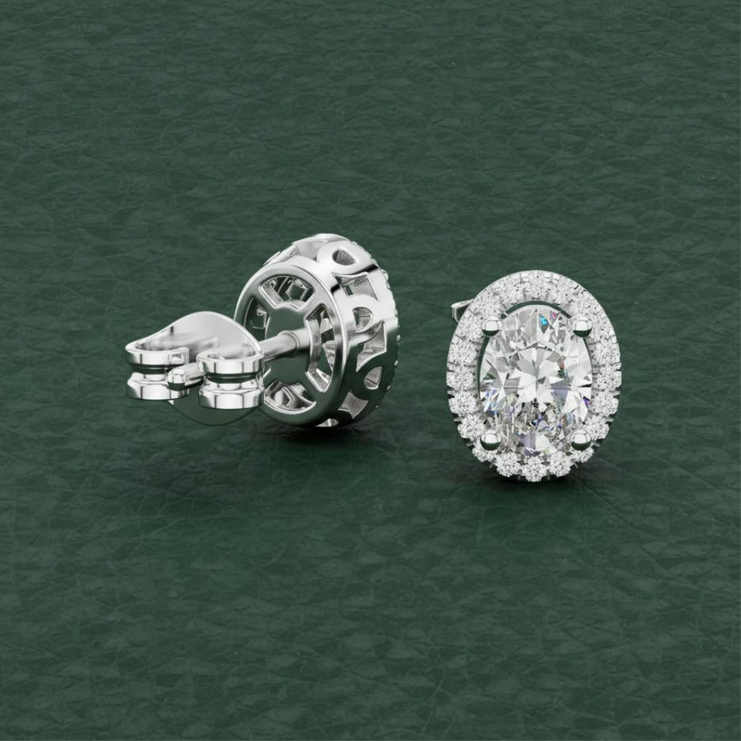 Solitaire Halo Ovel Studs