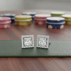 Solitaire Princess Halo Diamond Stud Earrings